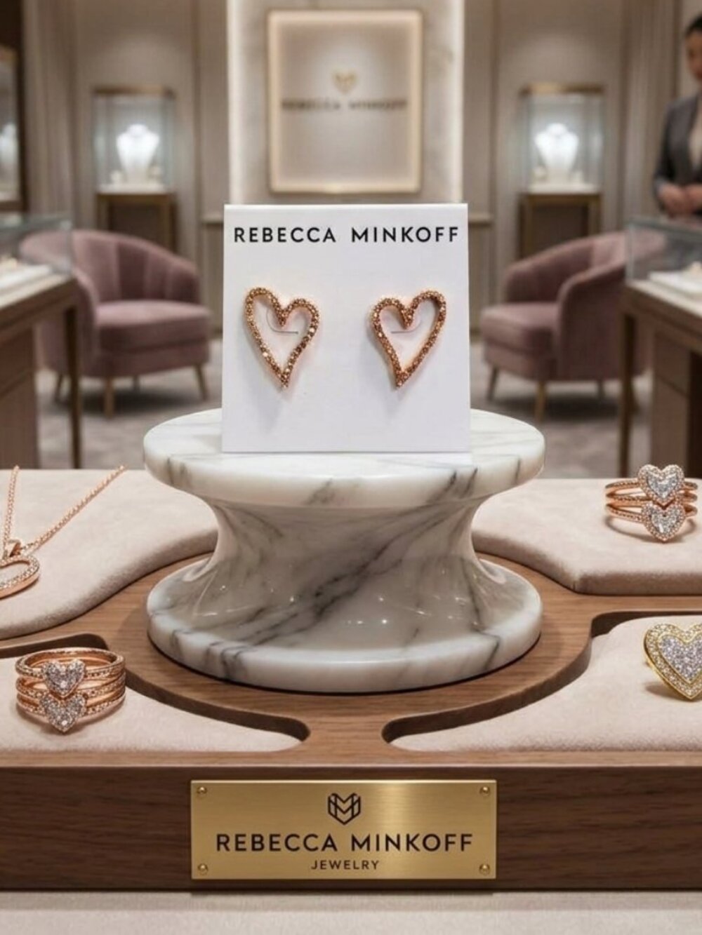 Rebecca Minkoff Rose Gold Pave Crystal Open Heart Stud Earrings